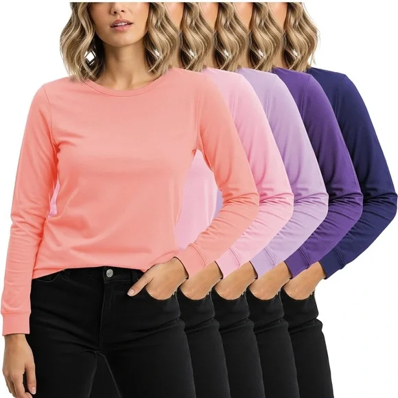 Sexy Basics Women’s 5 Pack Basic Cotton Stretch Pastels Long Sleeved T-Shirts S - Picture 1 of 4